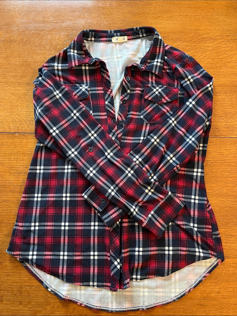 Ardene Red, Navy & White Plaid Shirt